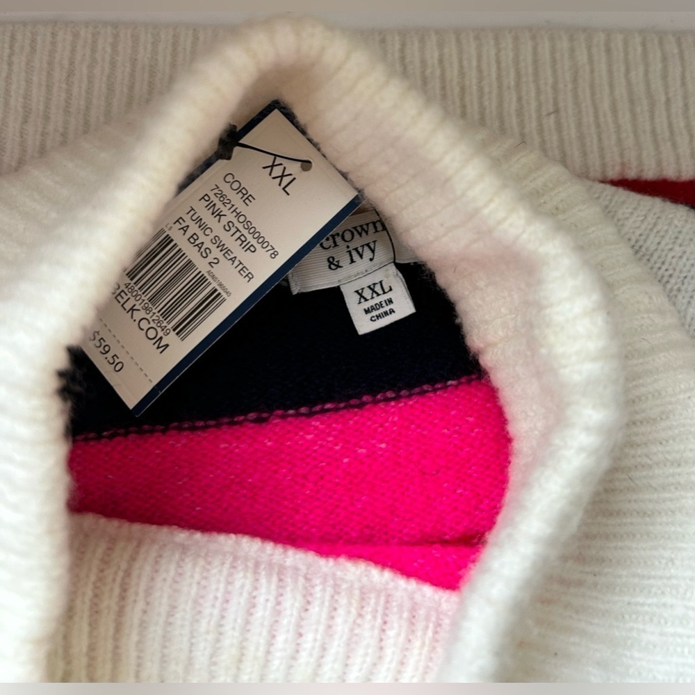 NWT CROWN & IVY BOLD STRIPED MOCK NECK SWEATER Sz.XXL SOFT, PULLOVER,FALL/WINTER - Picture 6 of 8